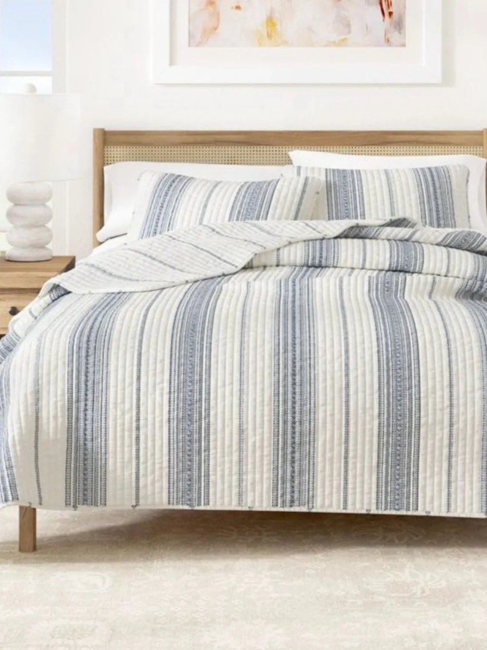 Striped Blue and White Quilt Set - Home Bedding